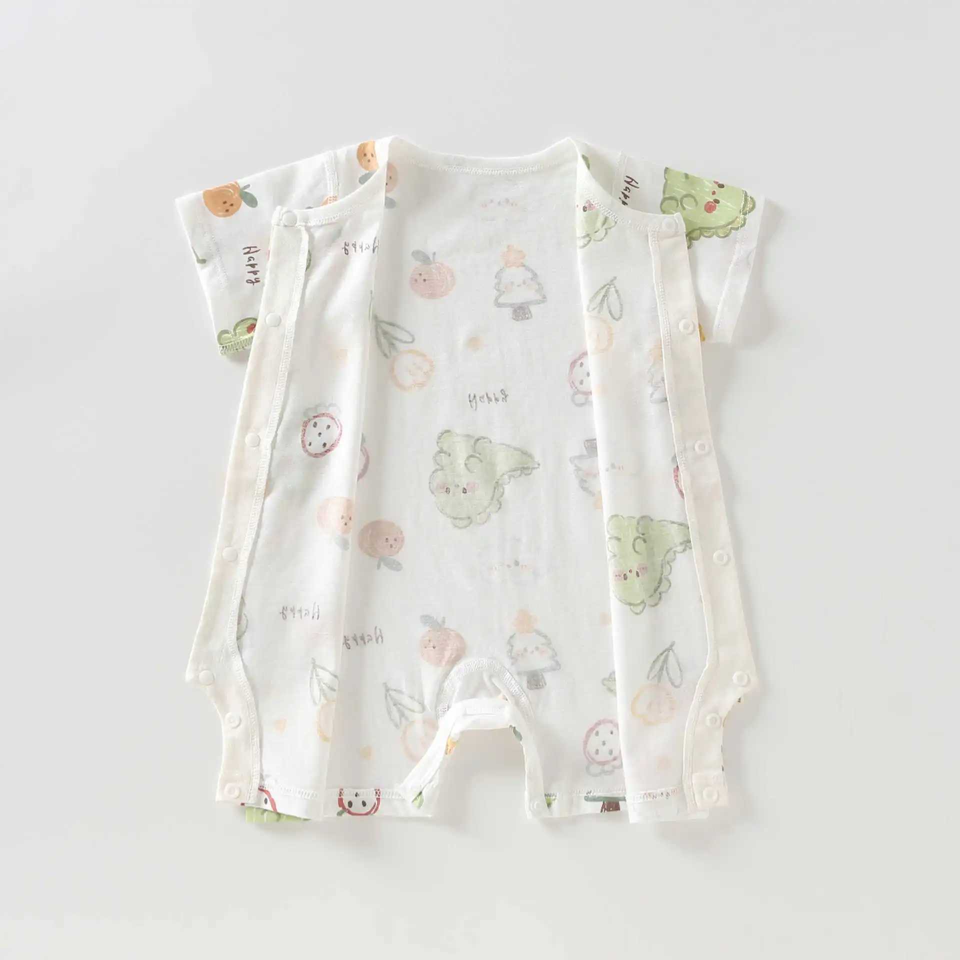 Somenie Infant Romper for Summer Thin Clothing Pure Cotton Boys Girls Cute Print Short-Sleeve onesie Outing Wear H260403