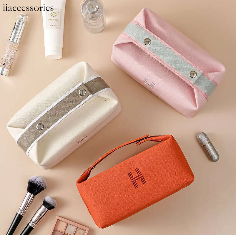 Simple Portable Toiletry Waterproof Dustproof Travel Storage Japanese Style Large Capacity Canvas Handheld Makeup Bag