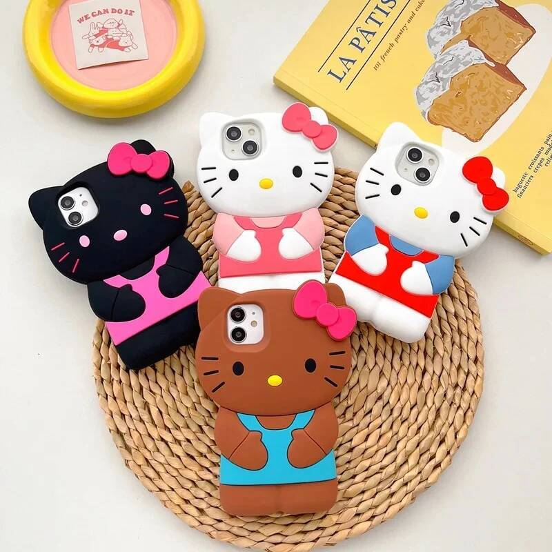 Sanrio Hello Kitty 3D Cartoon Bow Phone Case For Iphone 17 16 15 14 13 12 Pro Max 11 Anti Fall So Cute Y2k Soft Silicone Cover Luxury Goods
