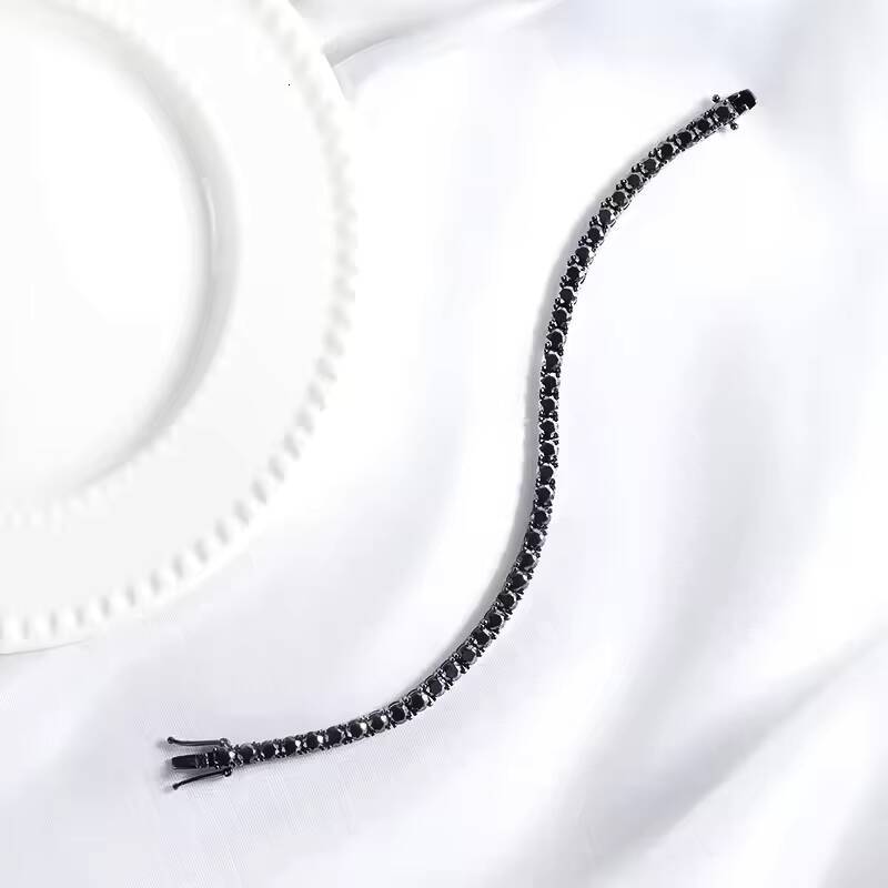 PYQ 3/4/5mm Black Moissanite Tennis Chains Hip Hop Jewelry 925 Sterling Silver Moissanite Bracelet with Black Rhodium Plated