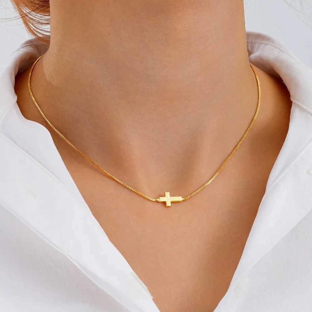 Minimalist Exquisite Gold Color Stainless Steel Cross Pendant Box Chain Adjustable Necklace for Women Collar Chain Jewelry Gifts H260403