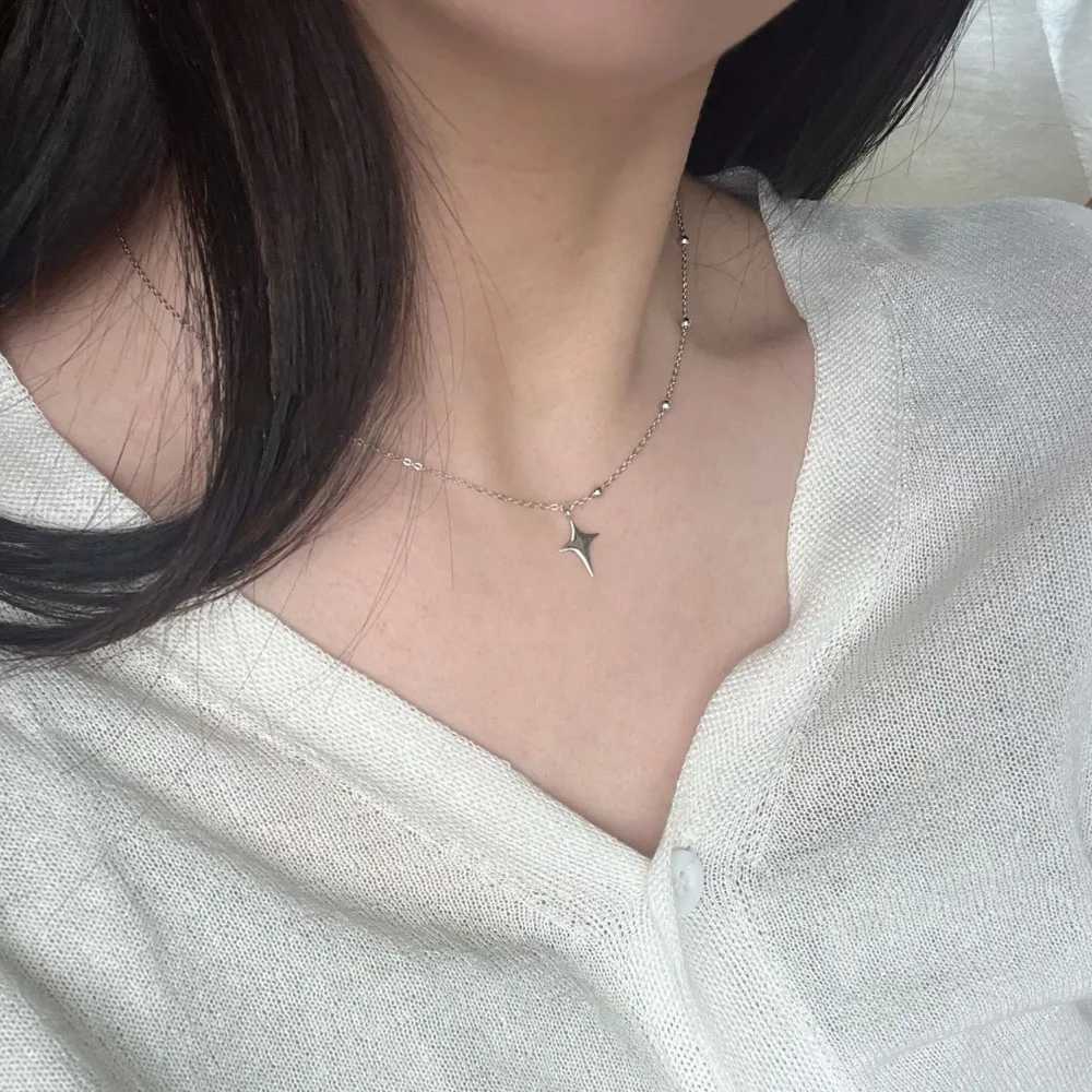 Classic Simple Four-pointed Star Pendant Necklace for Women Temperament Trend Silver Color Stainless Steel Cross Chokers Jewelry H260403