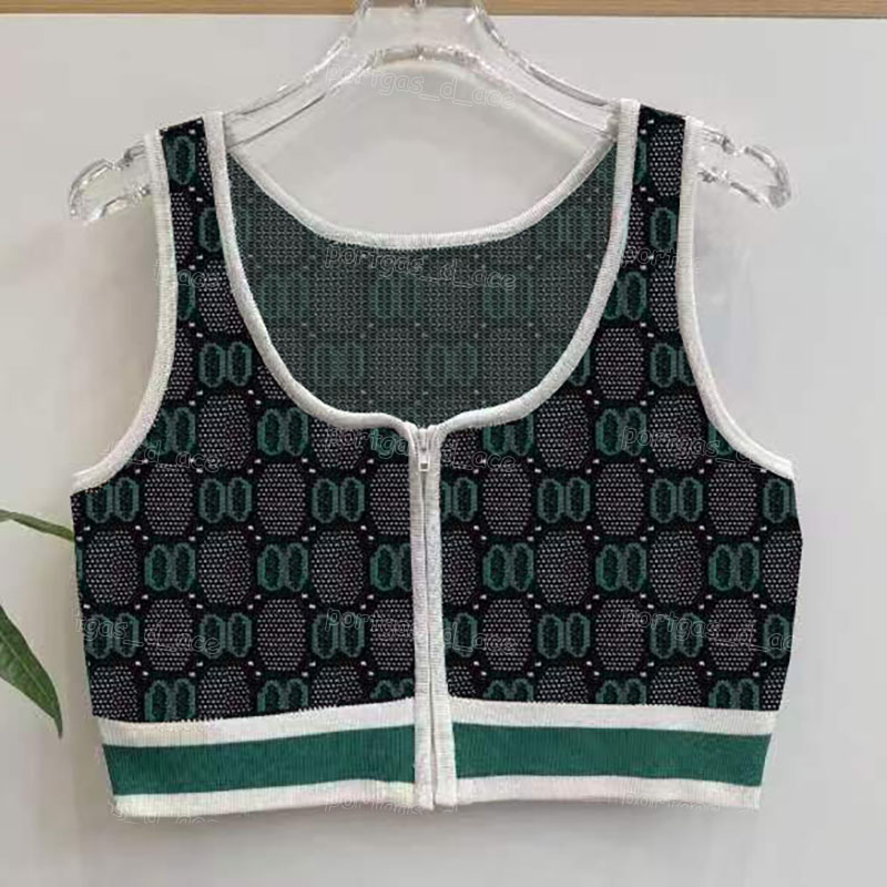 Designer Letter Knit Crop Tanks Sexy Sleeveless Zipper Up Vest Summer Street Style Vacation Singlet