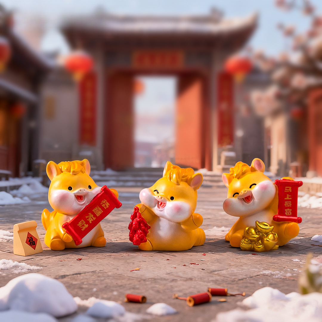 Ornament Instant Fortune Figurine Diy Decoration Hanging Accessory Mini Golden Horse Ornament Set Of 8 Pcs For Car And Desktop