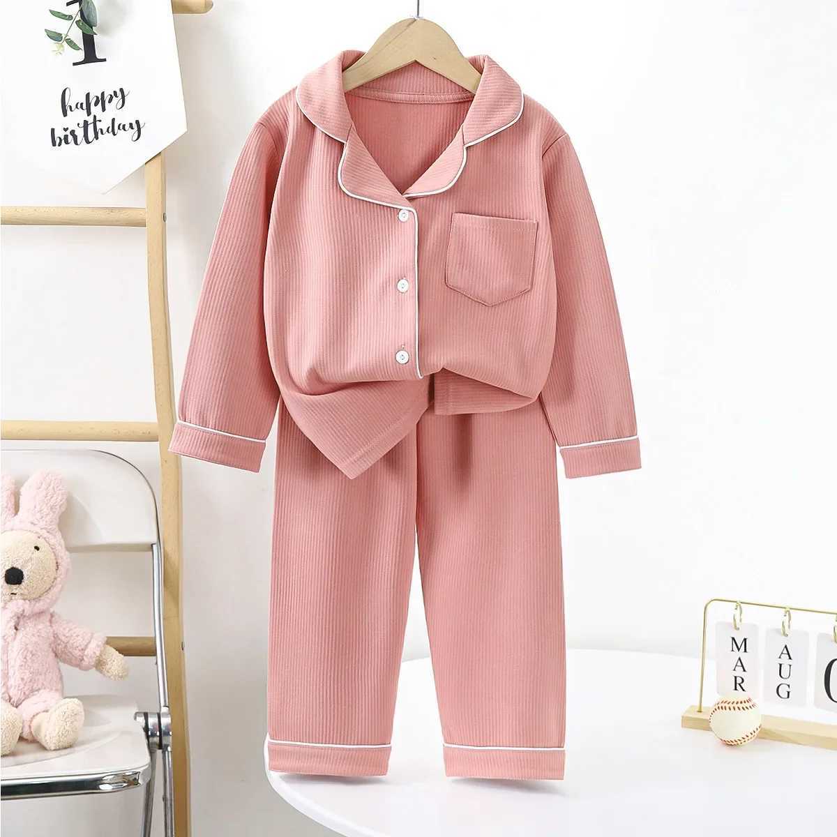 2pcs Toddler Girl Long-sleeved Shirt Children Pajamas Spring Fall Children Cotton Homewear New Baby Lapel Kids Boy Sleepwear Paj H260403