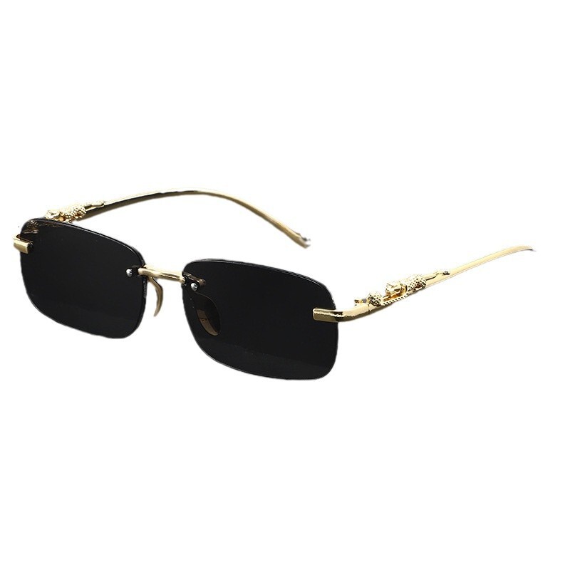 Designer Luxury Crossover New High-end Frameless Cut Edge Sunglasses For Men And Women Fashionable And Personalized Leopard Temple Sunglasses Wholesal
