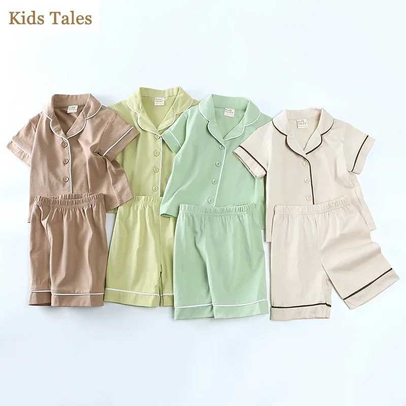 Kids Baby Girls Boys Short Sleeve Fashion Pajama Set Toddler Cotton Button Down Sleepwear Summer Solid Soft Lounge Set 1-5Years H260403