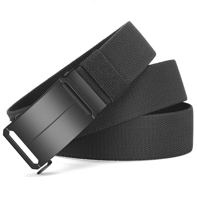 Mens Black Canvas Tactical Belt with Automatic Buckle Metal Stretch Durable Casual Outdoor Training And Hunting Pants Belt 260403