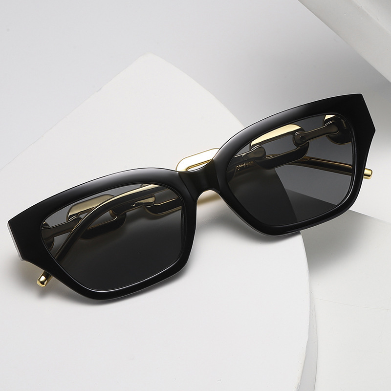 Designer's Luxurious And Fashionable New Metal Chain Leg Women's Sunglasses Fashionable Polygonal Small Frame Sunglasses Hip-hop And Interne