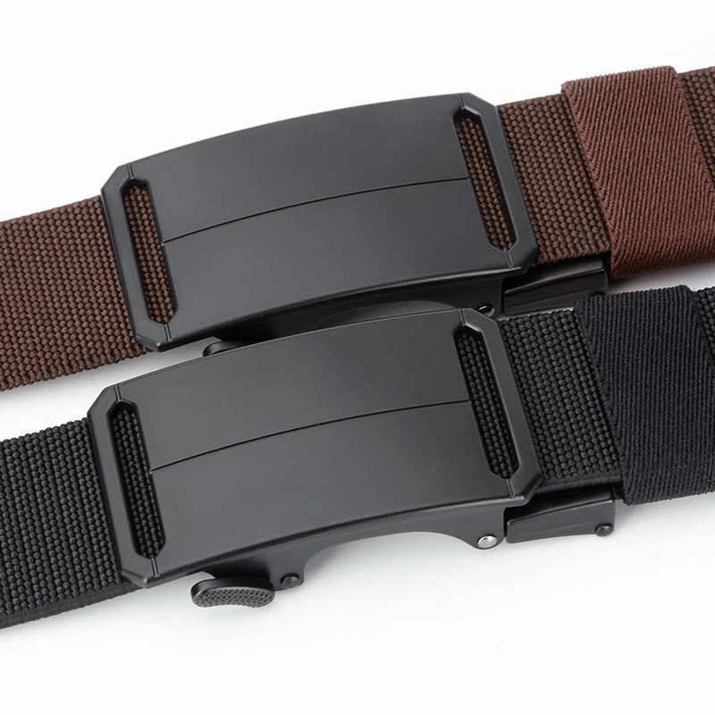 Mens Black Canvas Tactical Belt with Automatic Buckle Metal Stretch Durable Casual Outdoor Training And Hunting Pants Belt 260403