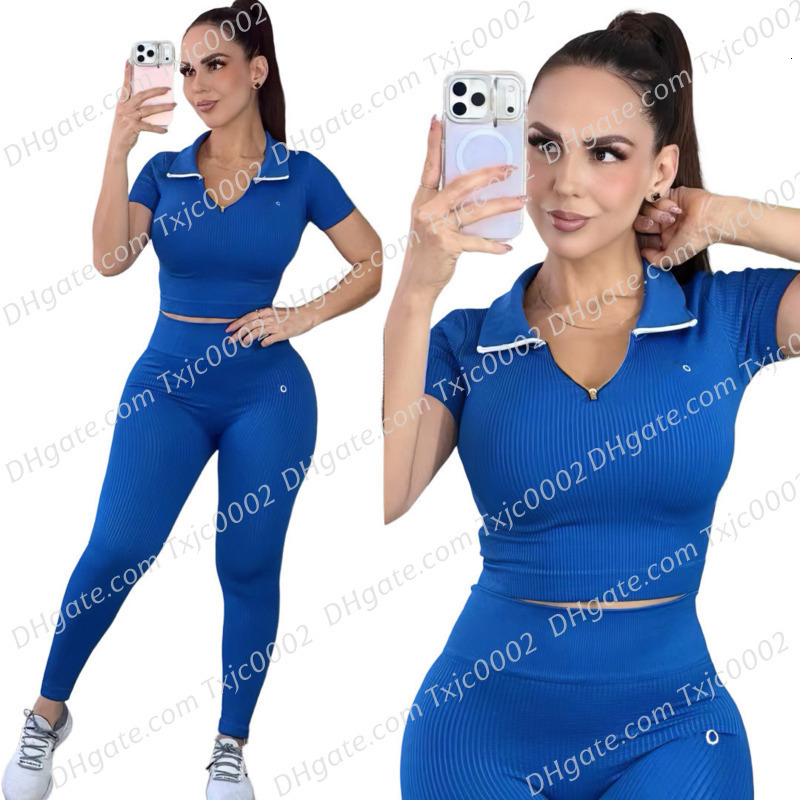 Womens Tracksuits Two Pieces Set Designer 2026 New Fashion Casual Sports Ribbed Tight Yoga Outfit With POLO Collar Embroidery Two-Piece Outfits