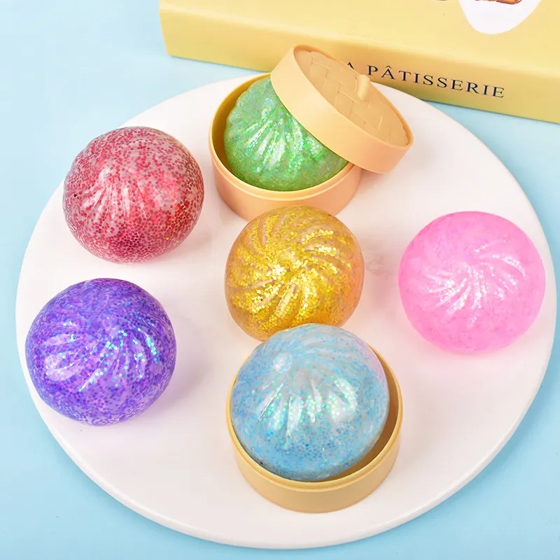 Colored Glitter Squishy Dumpling Slow Rebound Stress Relieving Balls Dumpling Squishy Toy Decompression Toy Design for Anxieties & Tension Release Fre