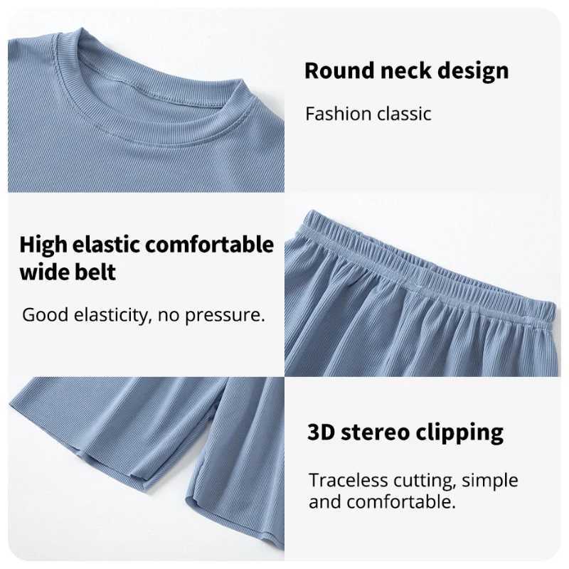 Childrens ice silk pajamas summer thin short sleeved shorts 2-piece set of big boys and girls home clothing set H260403