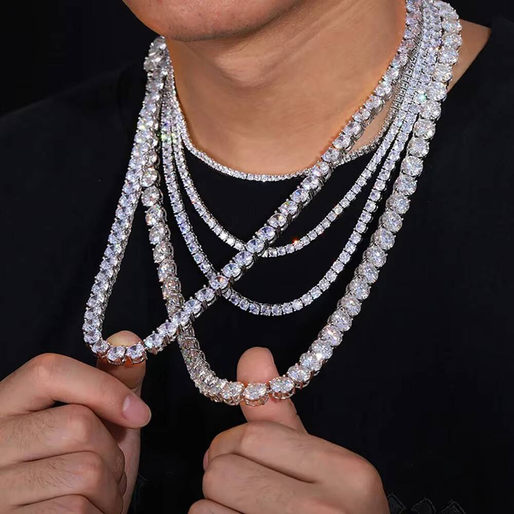 925 Sterling Silver Luxury Hip Hop Classic Tennis Chain VVS Moissanite GRA Certified Necklace for Men and Women Fine Jewelry