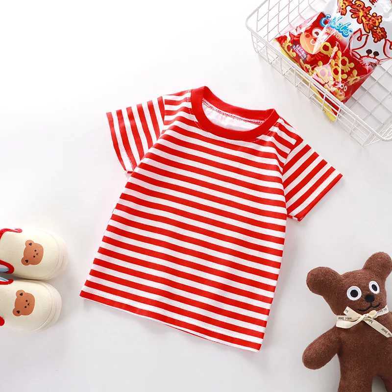 100 Cotton Striped T Shirt for Kids Boys Baby Red Shirt Boy Girls Wholesale Tops Base Shirts Korean Childrens Clothes 2026 H260403