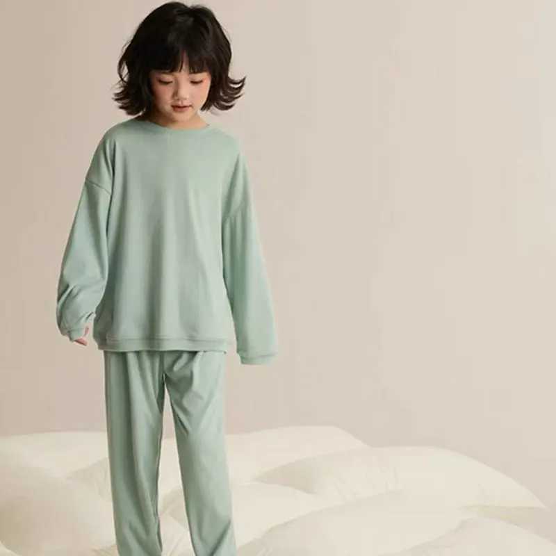 Girls Pajamas Sets Winter Autumn Sleepwear for Kids Solid Color Childrens Loungewear Set Teenager Underwear Baby Pijama 3-14T H260403