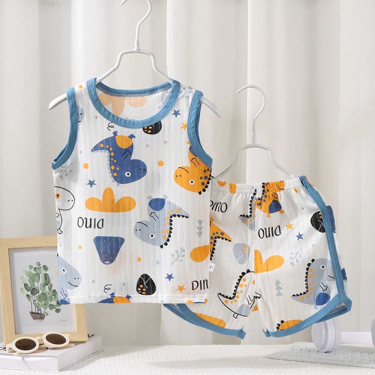 2026 New Kids Sleeveless Set Summer Cotton Girls Shorts Pajamas Korean Style Boys Tank Top Outfit Children Clothing Set H260403