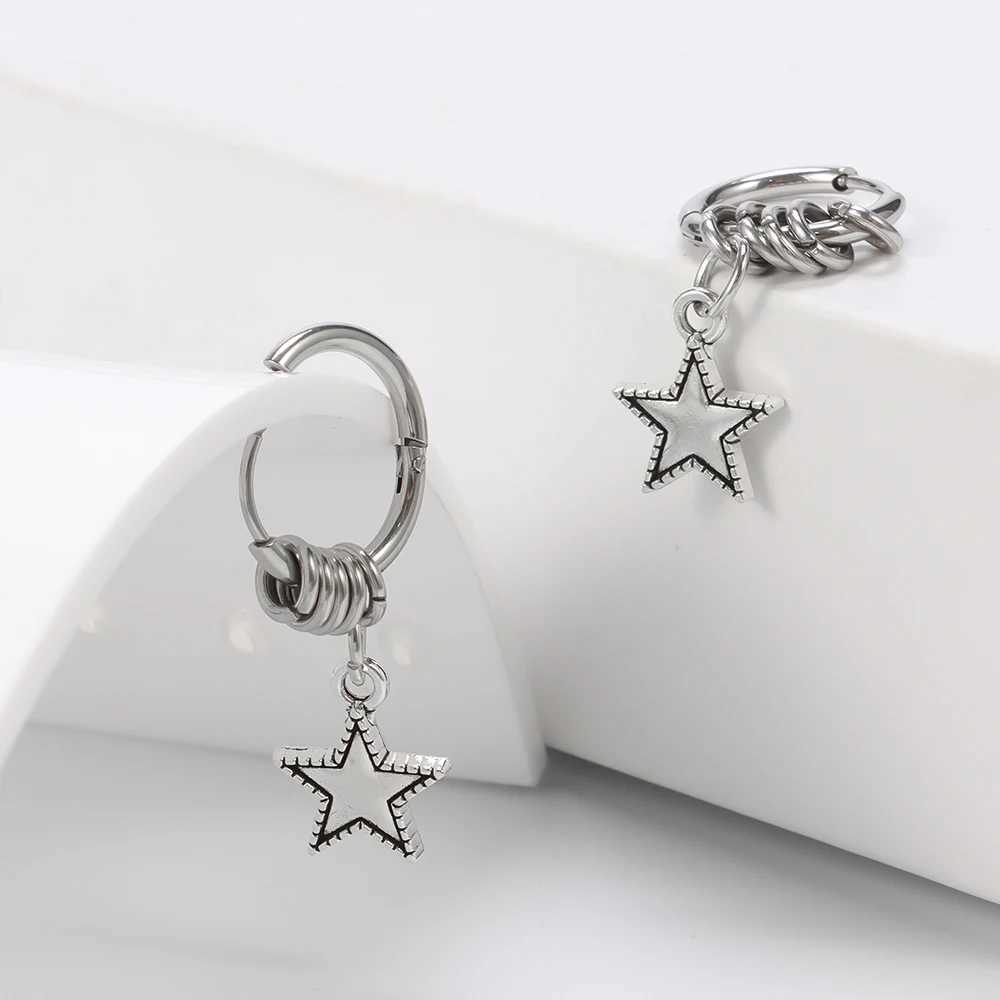1 pair of stainless steel punk star ring earrings suitable for womens daily fashion accessories H260403