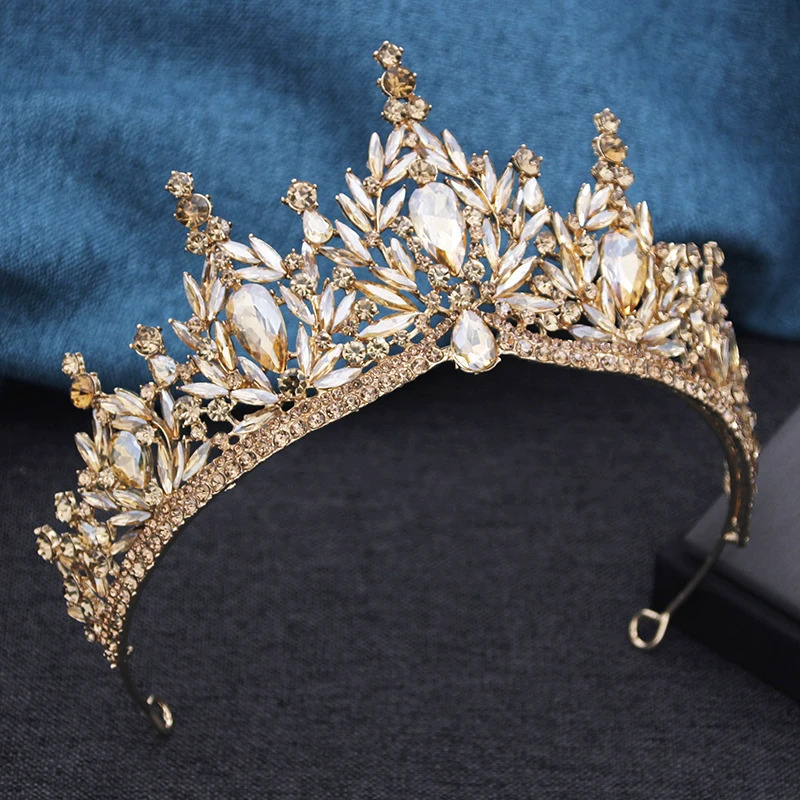 Baroque Wedding Crown for Bride 3-pack Tiara Earrings Necklace Bridal Jewelry Set Champagne Crystal Costume Party Birthday Gift 260318BJ - view 3