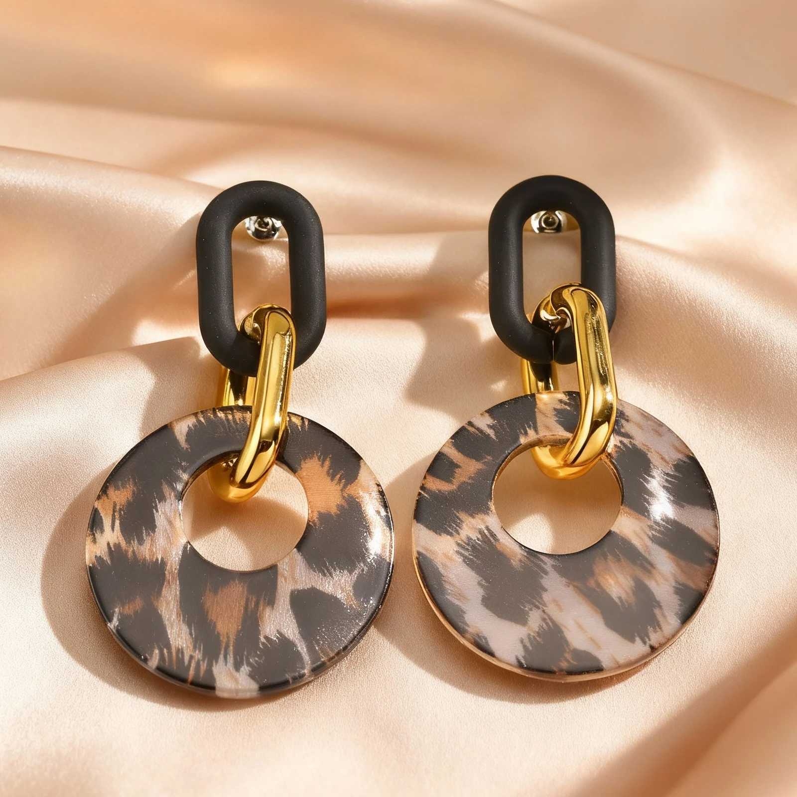 Vintage Black Leopard Print Circle Drop Earrings for Women Exaggerated Personality Design Large Earrings Fashion Jewelry Gift H260403