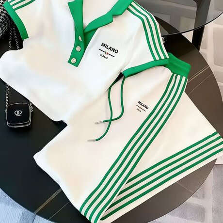 New European And American Fashion Trend Casual Half-Button POLO Shirt Short-Sleeve Long Pants Set Luanyun