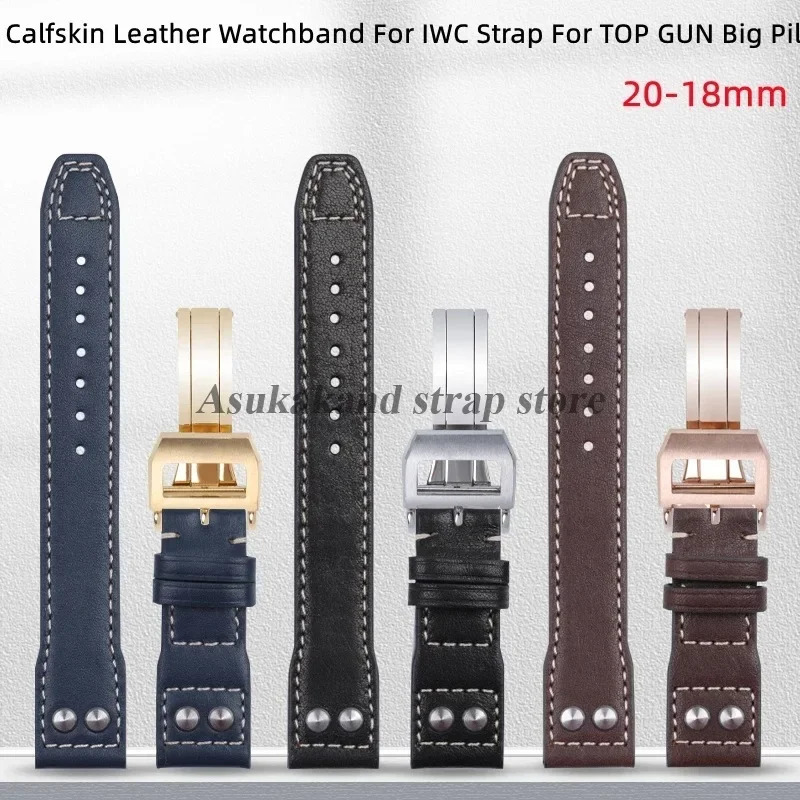 Leather Watch Strap 20mm 21mm 22mm for IWC Pilot Portuguese Spitfire Fighter Band Folding Buckle Cowhide Men Bracelet 260403 - view 6
