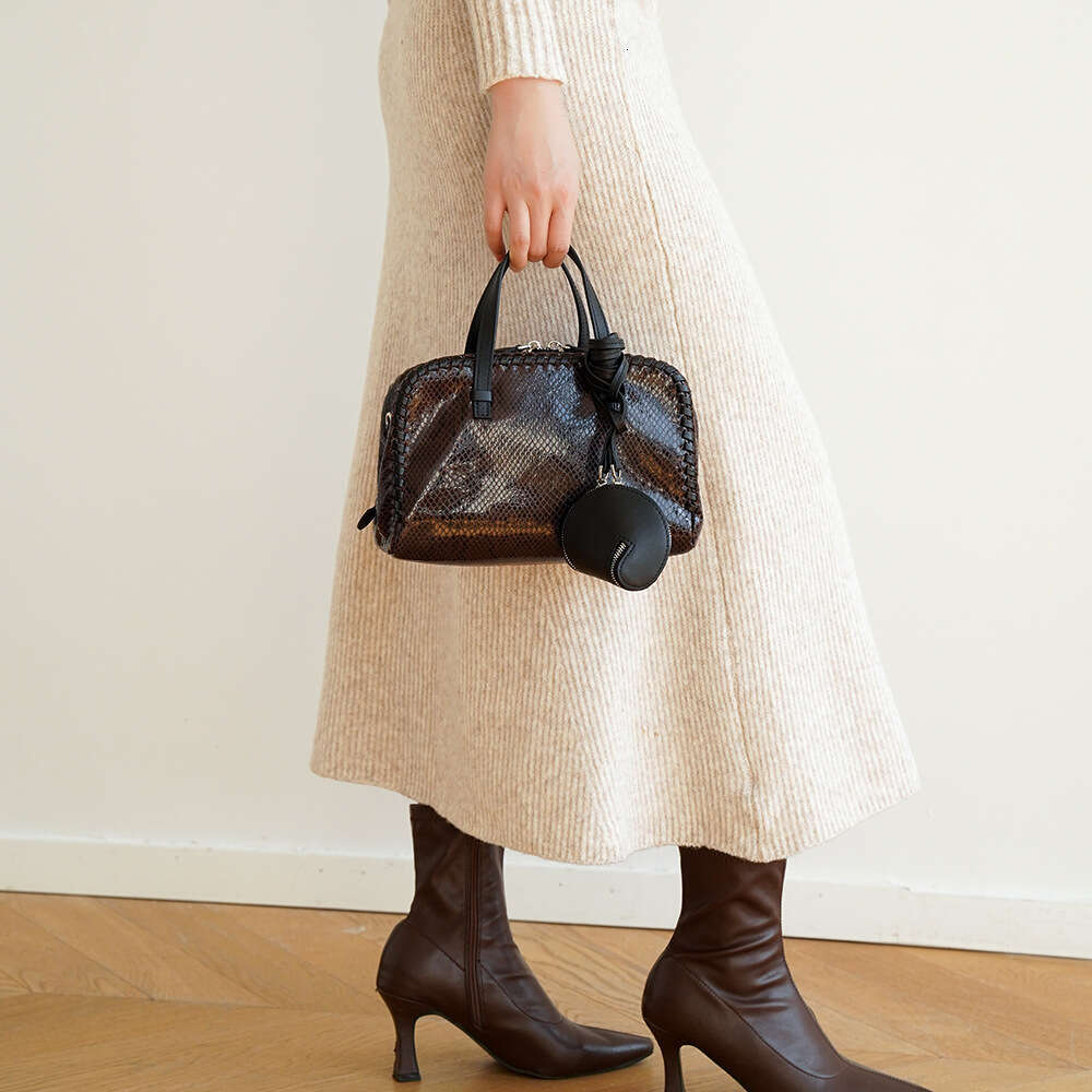 2026 New Women Snake Print Square First Layer Cowhide Leather, Crossbody Shoulder Handbag, Fashion Bowling Bag, High Quality SENYY