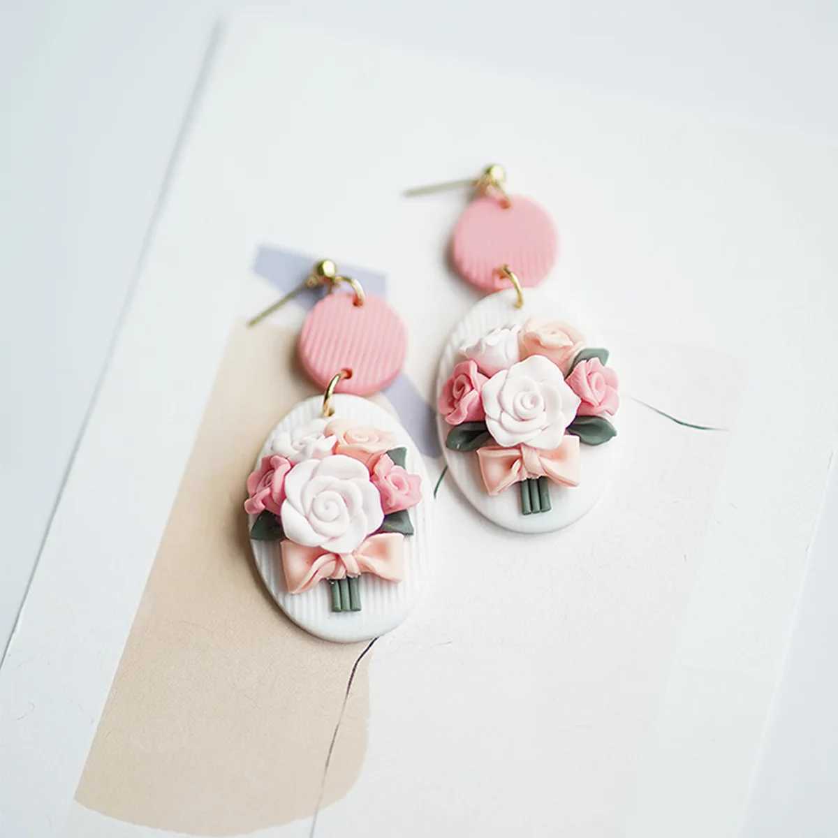 2025 Trendy Fashion Romantic Floral Cluster Pink Handmade Polymer Clay Earrings Womens Accessories Spring Holiday Daliy Wear H260403