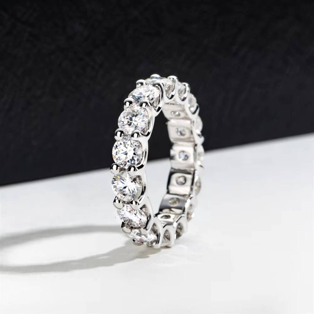 PYQ 04 Ct 45mm Full Eternity Moissanite Band 925 Sterling Silver 18K Gold Plated Light Luxury Unisex Ring