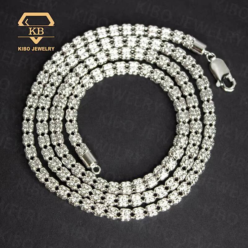 Two Tone 925 Sterling Silver 4mm 4 Rows Moon Ice Chain Diamond Cut Ice Link Chain Moon Ice Chain Necklace
