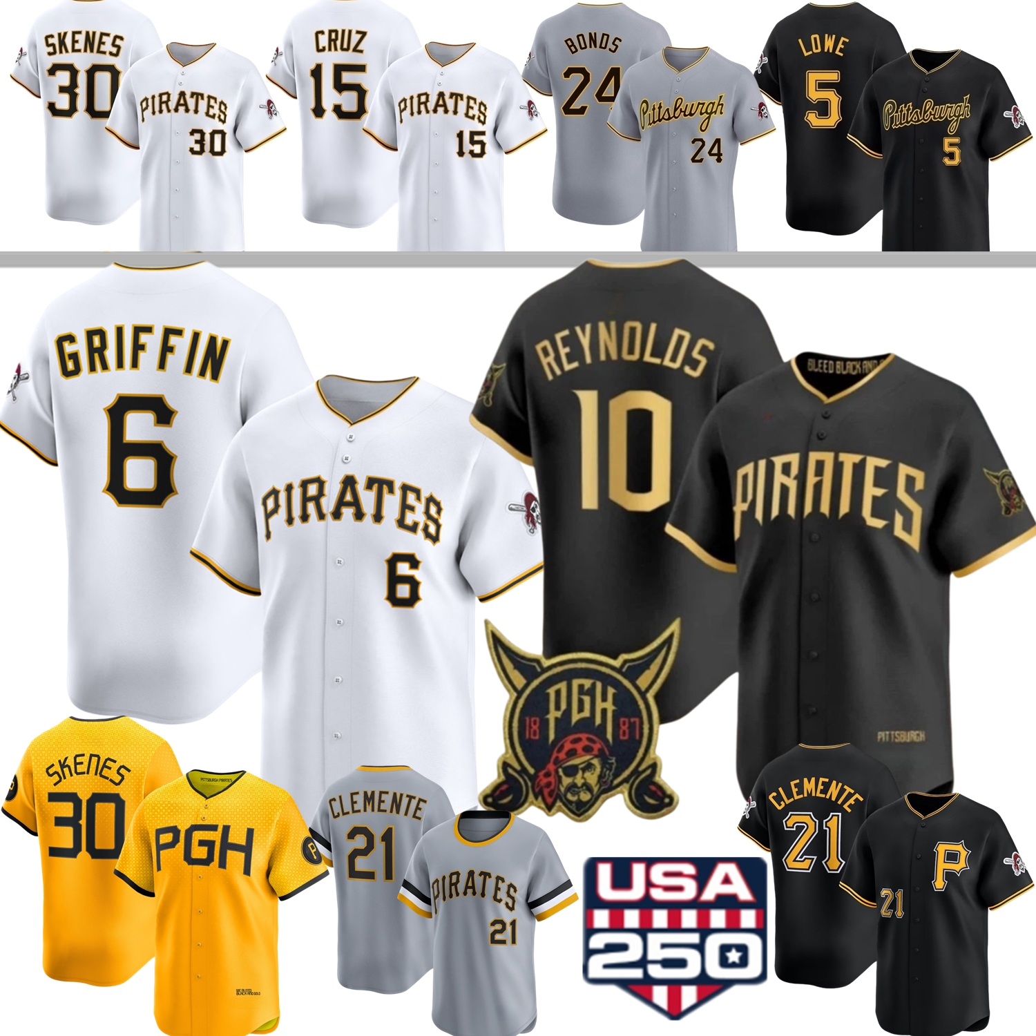 2026 City Pittsburghs Pirates Jersey Paul Skenes Roberto Clemente Konnor Griffin Bubba Chandler Termarr Johnson Oneil Cruz Barry Bonds Bryan Reynolds Ozuna Lowe