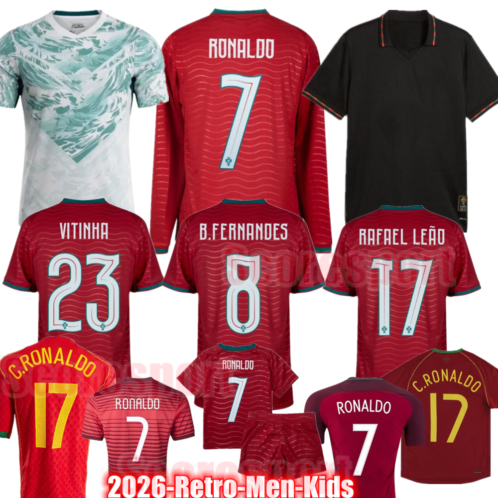 PortugalS Soccer Jerseys 2026 Worldcup VITINHA Player version 5XL RONALDO Diogo Jota LEAO Retro Football Shirts 04 08 06 10 12 Fans Long sleeve Top Kids kits