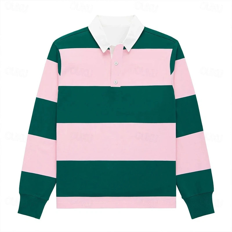 Simple Fashion Striped Polo Shirts For Men Casual Autumn Long Sleeve 3D Printed Golf Polo Shirt Loose Breathable Lapel Tops 260403 - view 5