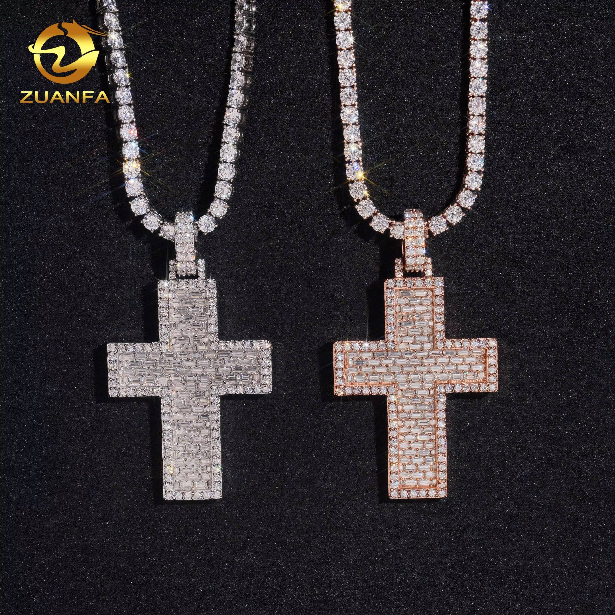 High Quality High Density Micro Paved Moissanite Chain Pendant Cross Custom Hip Hop Pendant Moissanite Religious Jewelry
