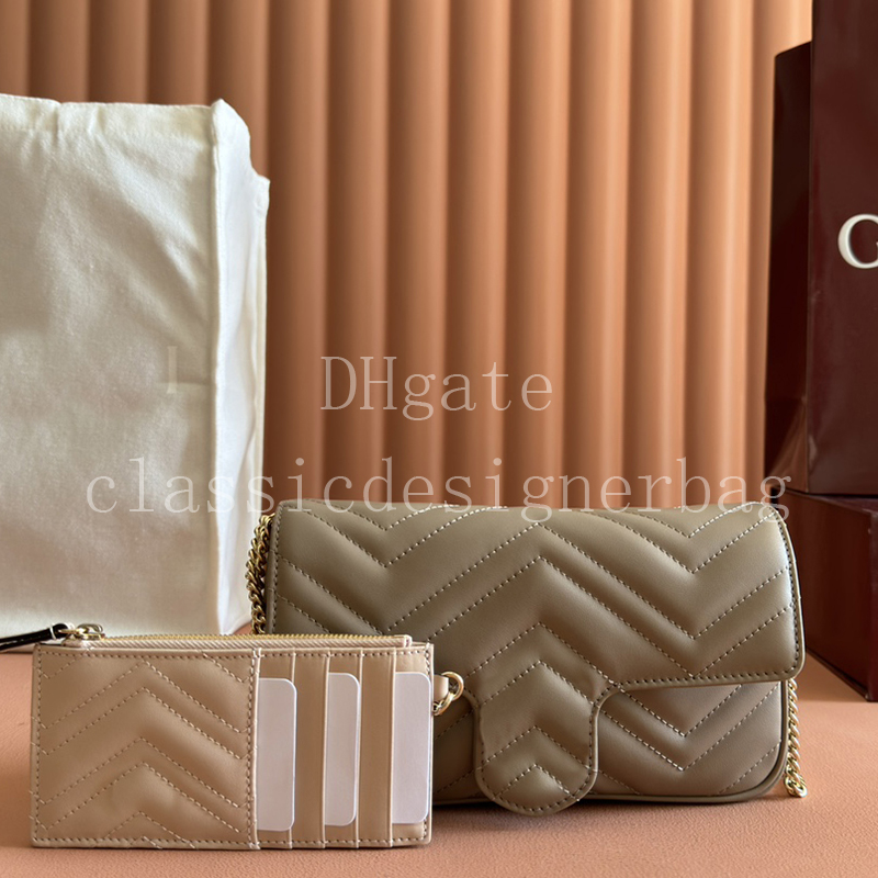 2026 New Fashion Quilted Chain Bag 21CM Set for Women, High-Quality Leather Shoulder Crossbody Handbag with Card Holder, Luxury Style Flap Bag With Box G751526