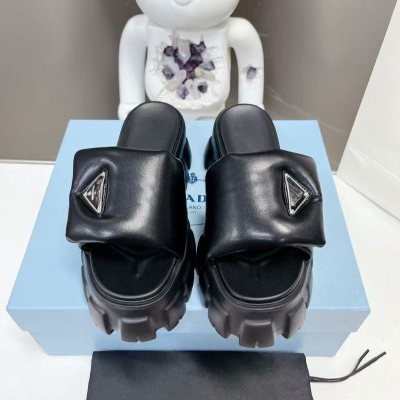 Top quality Summer Black Fabric mules Sandals Luxe slip-on beach platform sandals shoes leather open toe casual flats for women Luxury Designers factory footwear o1