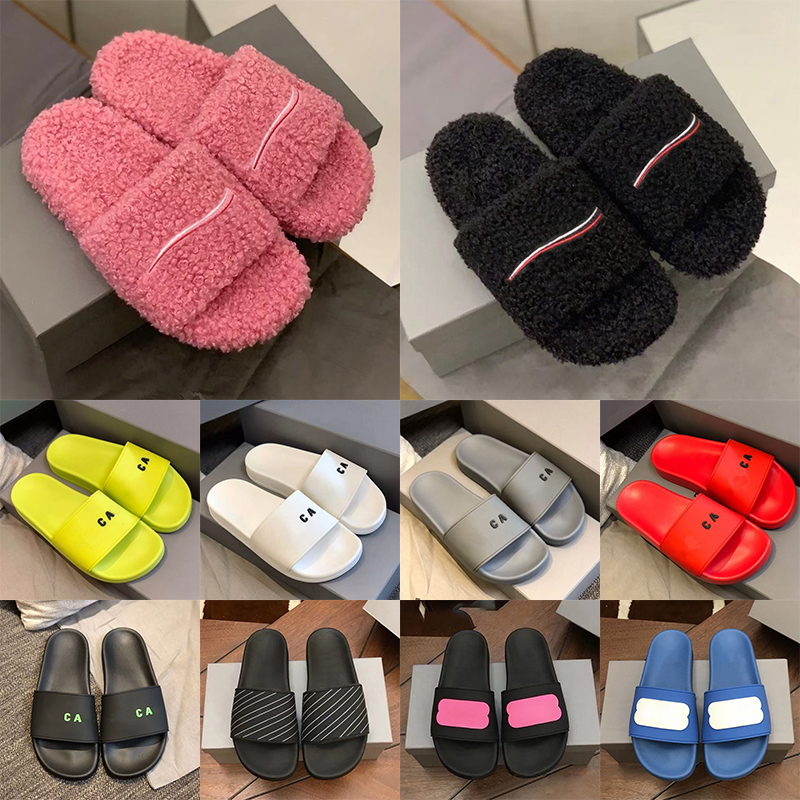 Womens Slides Fur Slippers Designer Fall Winter Homewear Slide Black White Orange Pink Burgundy Luxury Warm Sandals Comfortable Fuzzy Girl Flip Flop Slipper 35-45