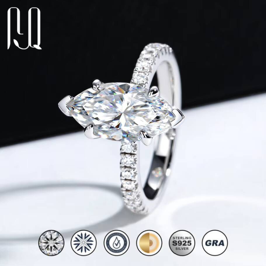 3 Ct Marquise Cut Moissanite Ring 925 Sterling Silver Solid Band Light Luxury High-End Unique Birthday Gift