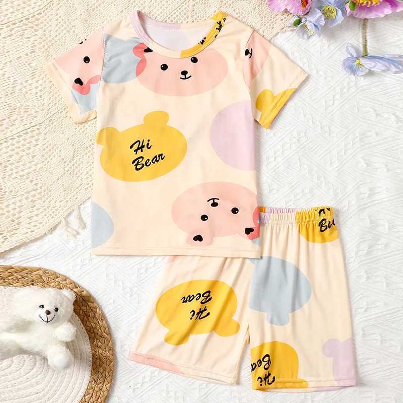 2-pcs Childrens Summer Fashion Print Home Clothes Suit Boy Comfortable Joker Dinosaur Short-sleeved Girl Sweet Pink Shorts Suit H260403