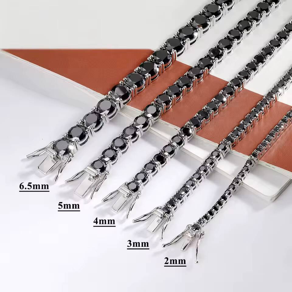 PYQ Custom Fine Jewelry 3/4/5/65mm VVS Moissanite Tennis Chain Bracelets 925 Sterling Silver Black Moissanite Tennis Bracelet