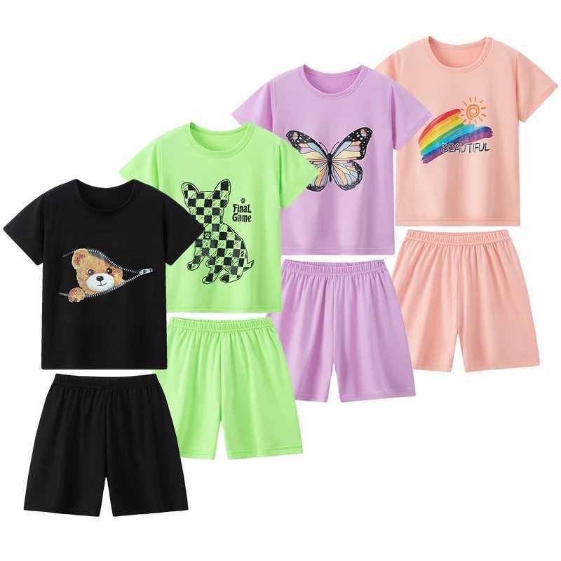 2-piece Summer Childrens Comfortable And Versatile Cute Short sleeved Shorts Set For Boys And Girls Casual Home And Outdoor Set H260403