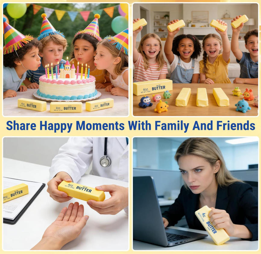 Wholesale slow-resilience soft and cute party gifts featuring a realistic butter stick shape soft and squeezable
