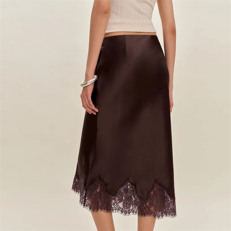 Womens Elegant Midi Skirts Summer High Waist Lace Satin Trumpet Skirt Woman Slim Korean Fashion Lace Patchwork Skirts 260403 - view 7