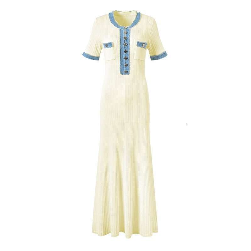 k30 2026 Spring/Summer New Luxury Cowboy Patch Dress Simple Waist Waist Women's Slimming Long Dress Fashionable