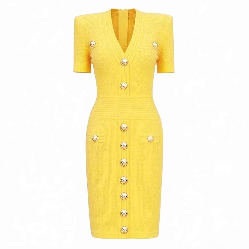k30 Summer new designer high-quality elongated knitted V-neck slim fit women's short sleeved dress