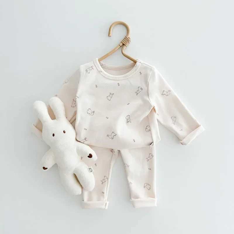 2pcs 2026 Spring Cotton Kids Home Wear Clothing Set Kids Girls Sweet Floral Bunny Home Wear Pajamas Suit Girls Sleeping Clothes H260403