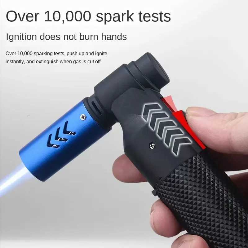 HS Metal Butane Torch Lighter, Jet Flame Butane Lighter with Auto-Extinguish Safety, Black Textured Handle, Over 10,000 Ignitions