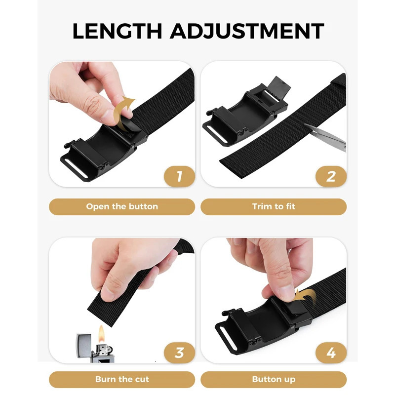 Mens Black Canvas Tactical Belt with Automatic Buckle Metal Stretch Durable Casual Outdoor Training And Hunting Pants Belt 260403