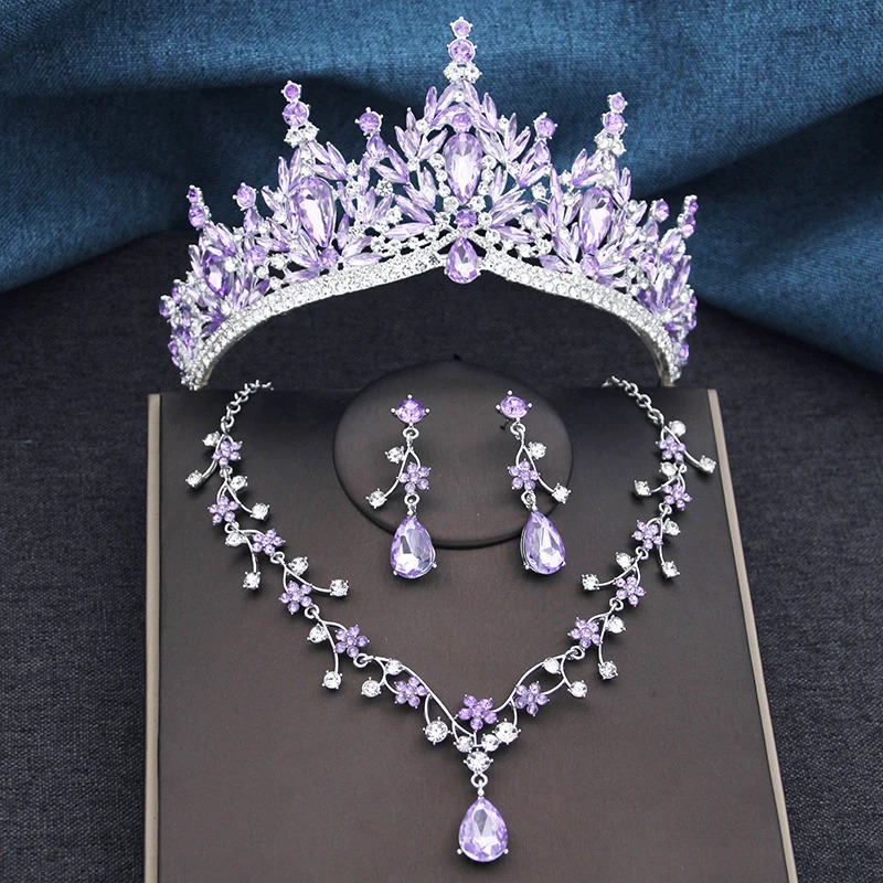 Baroque Wedding Crown for Bride 3-pack Tiara Earrings Necklace Bridal Jewelry Set Champagne Crystal Costume Party Birthday Gift 260318BJ - view 7