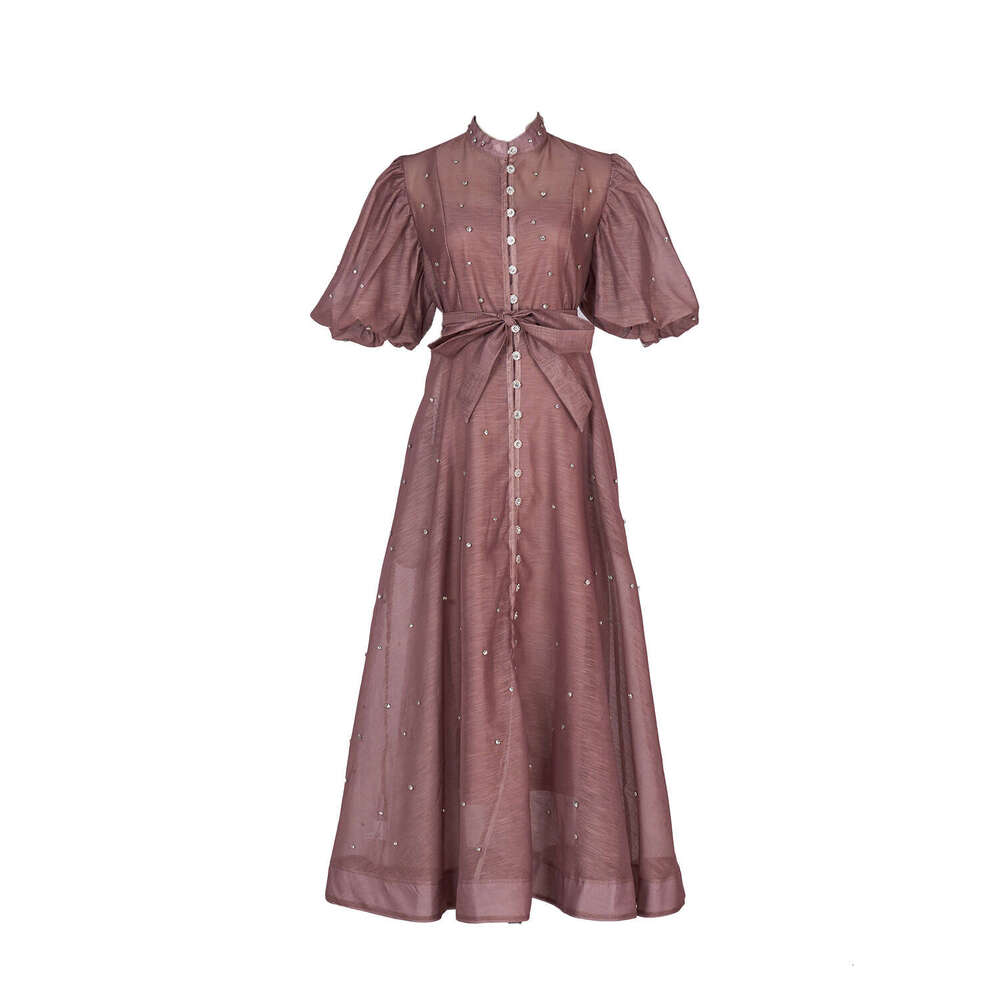 Designer's fashionable vacation palace style fairy heavy pearl short sleeved long sleeved k30 single breasted dress